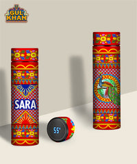 Red & Yellow Printed Truck Art Travel Bottle
