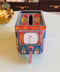 Yellow & Blue Motif Rickshaw Tissue Box Truck Art