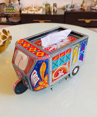 Yellow & Blue Motif Rickshaw Tissue Box Truck Art