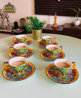 Yellow & Blue Truck Art Handpainted Tea Set