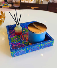 Dark Blue & Green Floral Motif Cone Truck Art Tray (Handpainted)