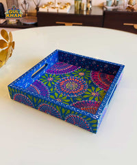 Dark Blue & Green Floral Motif Cone Truck Art Tray (Handpainted)