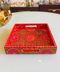 Red & Green Floral Motif Cone Truck Art Tray (Handpainted) SQ