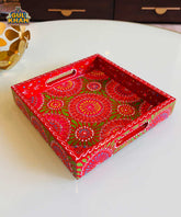 Red & Green Floral Motif Cone Truck Art Tray (Handpainted) SQ