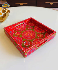 Red & Green Floral Motif Cone Truck Art Tray (Handpainted) SQ