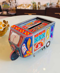 Yellow & Blue Motif Rickshaw Tissue Box Truck Art