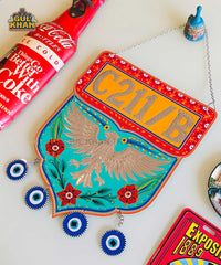 Red & Sea Green Eagle Motif Truck Art Wall Hanging