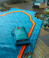 Sky Blue & Black Motif Pocket Janamaz/Prayer Rug