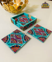 Sea Green Cone Art Coaster Set Of Six (Handpainted)