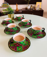 Green & Black Triangular Truck Art Handpainted Tea Set
