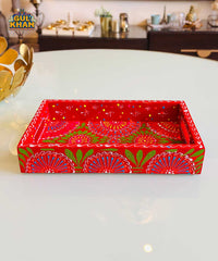 Red & Green Floral Motif Cone Truck Art Tray (Handpainted)