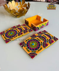 Yellow Cone Art Coaster Set Of Six (Handpainted)