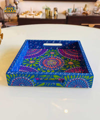 Dark Blue & Green Floral Motif Cone Truck Art Tray (Handpainted)