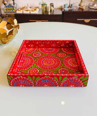 Red & Green Floral Motif Cone Truck Art Tray (Handpainted) SQ