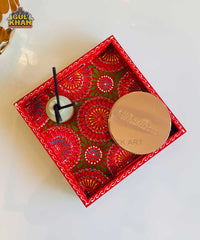 Red & Green Floral Motif Cone Truck Art Tray (Handpainted) SQ