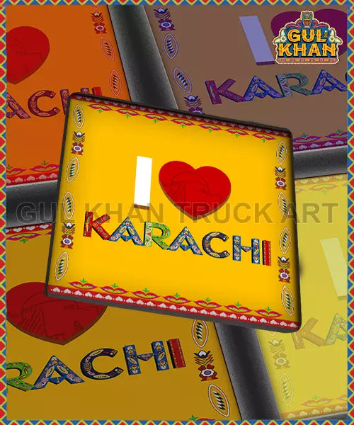 Yellow & Red I Love Karachi Printed Coaster Design