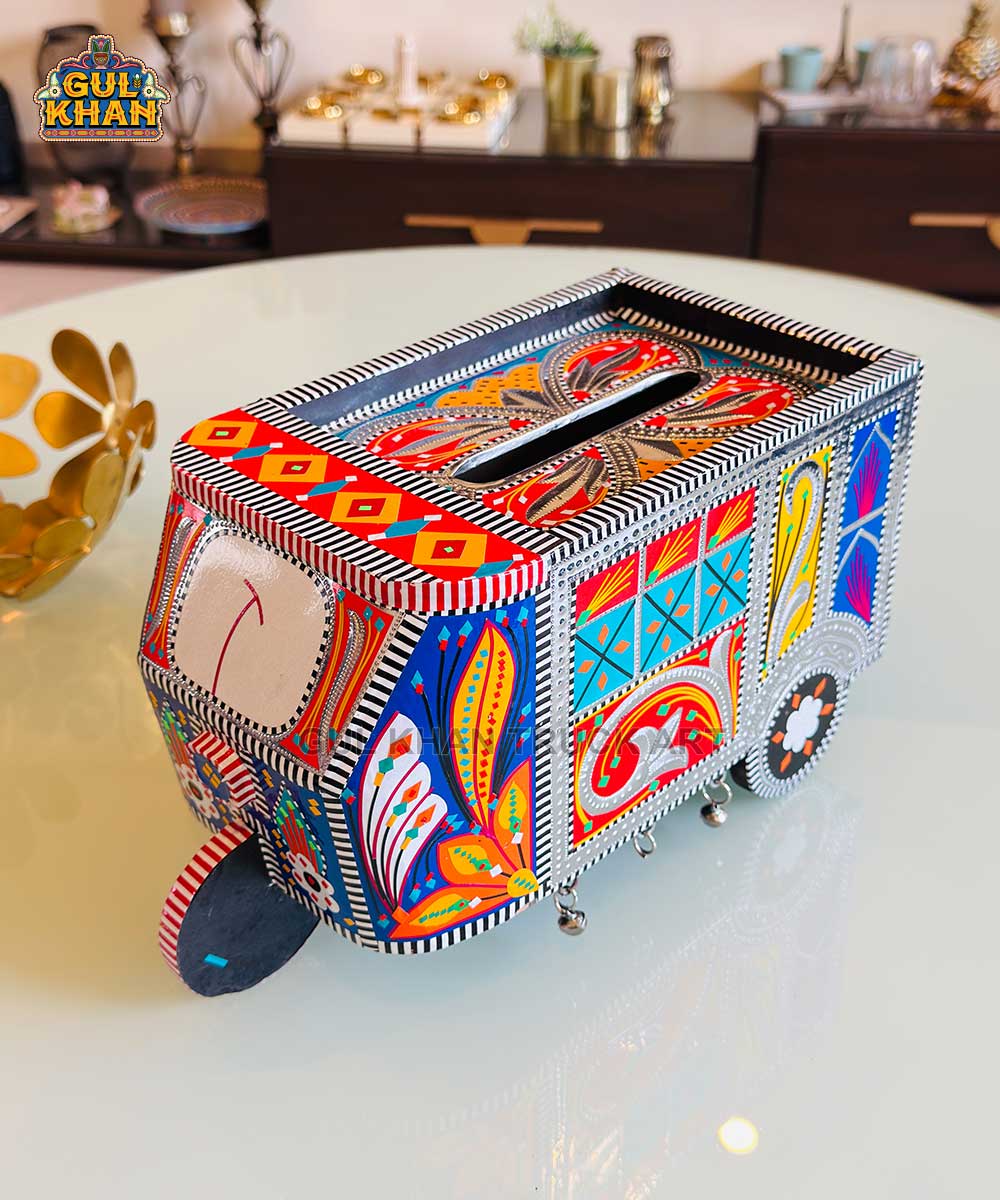 Yellow & Blue Motif Rickshaw Tissue Box Truck Art