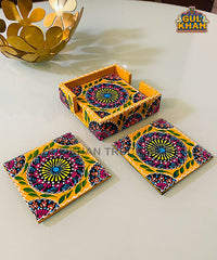 Yellow Cone Art Coaster Set Of Six (Handpainted)