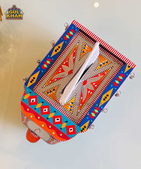Orange & Blue Motif Rickshaw Tissue Box Truck Art