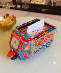 Orange & Blue Motif Rickshaw Tissue Box Truck Art