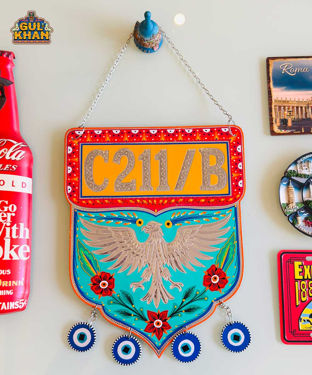Red & Sea Green Eagle Motif Truck Art Wall Hanging