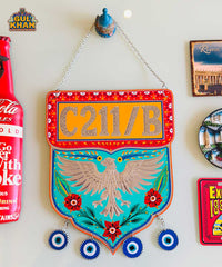 Red & Sea Green Eagle Motif Truck Art Wall Hanging