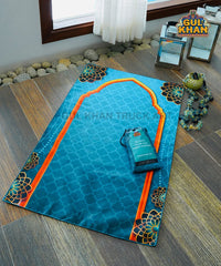 Sky Blue & Black Motif Pocket Janamaz/Prayer Rug