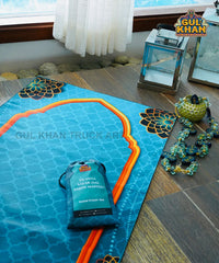 Sky Blue & Black Motif Pocket Janamaz/Prayer Rug