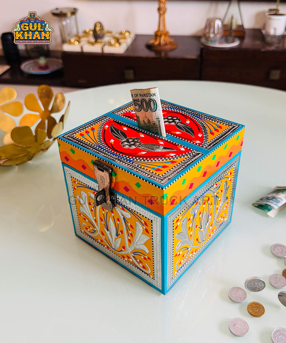 Yellow & Red Truck Art Money Box Gullak