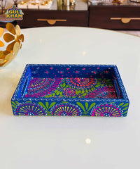 Dark Blue & Red Floral Motif Cone Truck Art Tray (Handpainted)