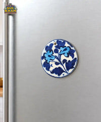 Multani Blue Pottery Round Floral Ceramic Magnet