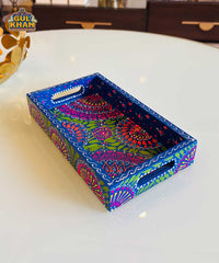 Dark Blue & Red Floral Motif Cone Truck Art Tray (Handpainted)