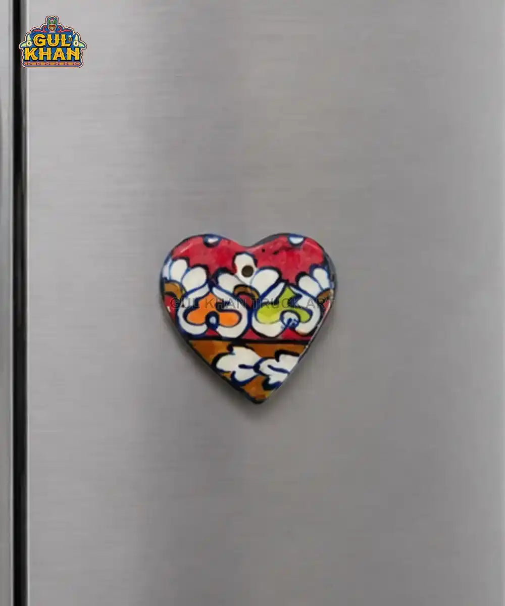 Multani Blue Pottery Heart-Shaped Floral Ceramic Magnet