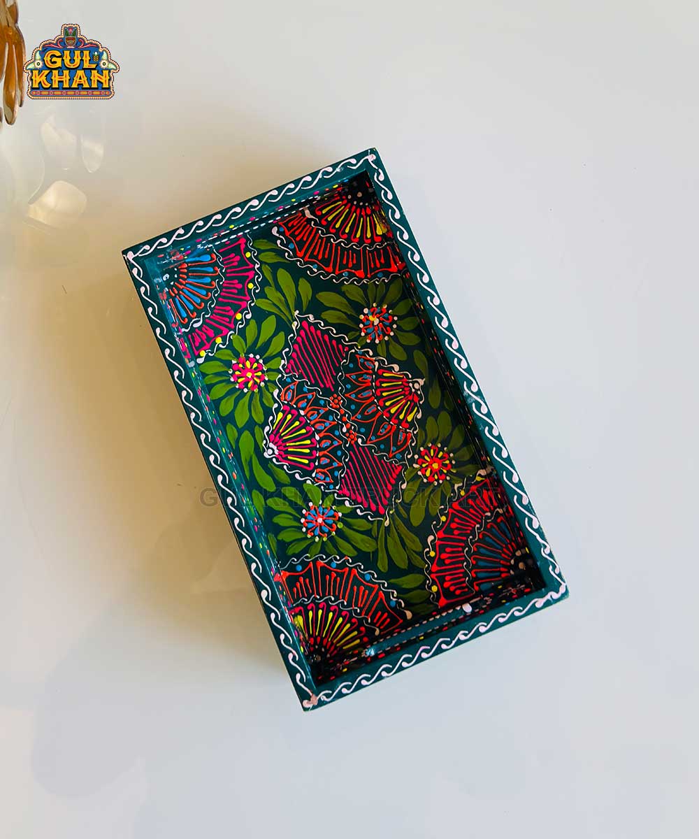 Green & Red Floral Motif Cone Truck Art Tray (Handpainted)