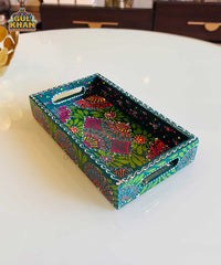 Green & Red Floral Motif Cone Truck Art Tray (Handpainted)