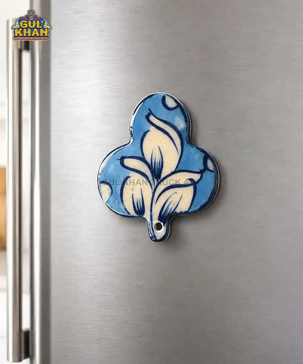 Multani Blue Pottery Leaf-Shaped Ceramic Magnet