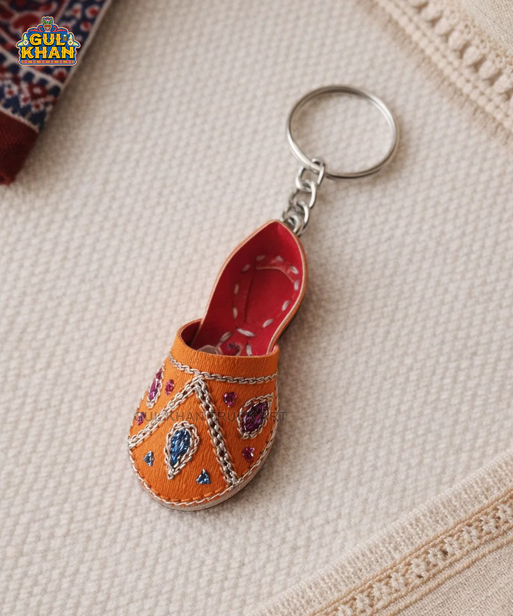 Orange Embroidered Khussa Keychain