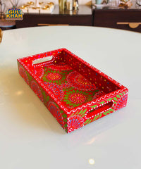 Red & Green Floral Motif Cone Truck Art Tray (Handpainted)
